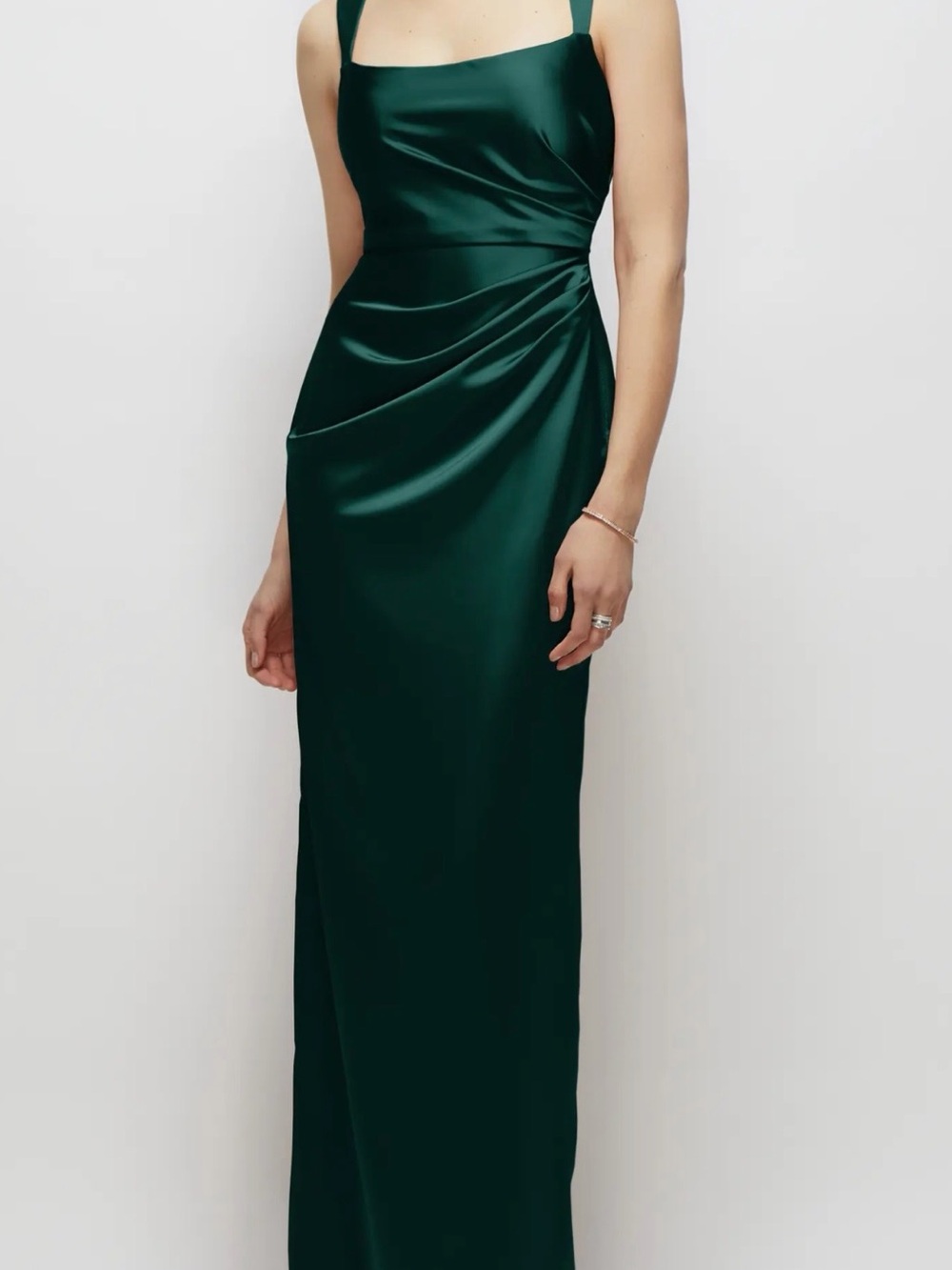 After Six Evening Square Neck Satin Charmeuse Column Gown Emerald Green Size XL